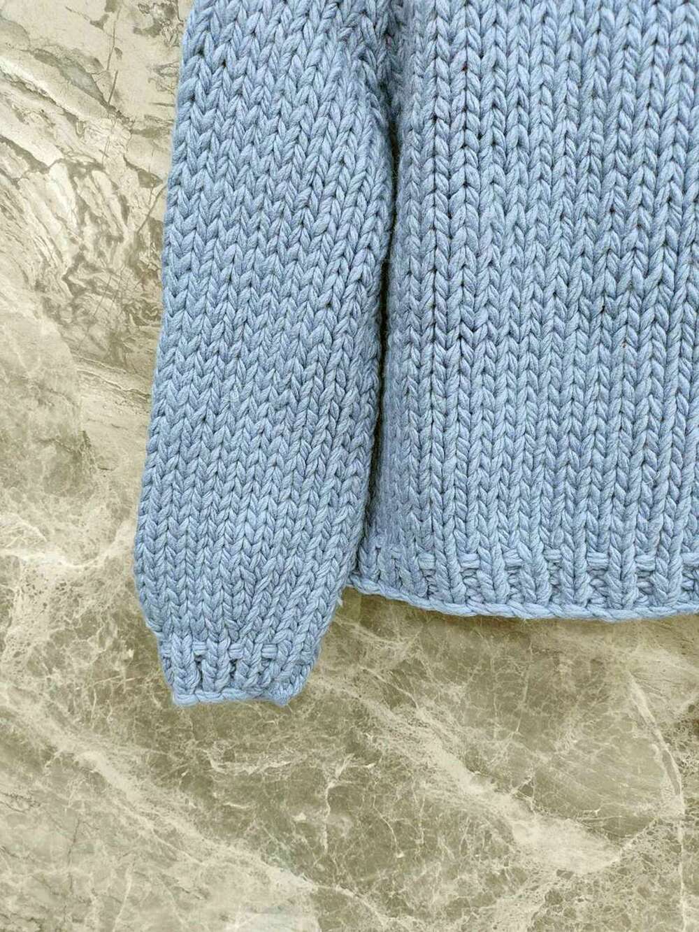 Chanel Light Blue Thick Knit Cardigan CC Red‑Trim Patch Pockets - Picture 6 of 9